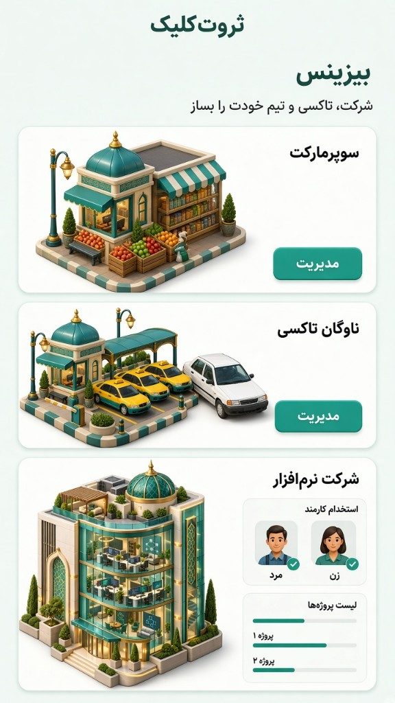 بخش بیزینس ثروتکلیک، سوپرمارکت و تاکسی
